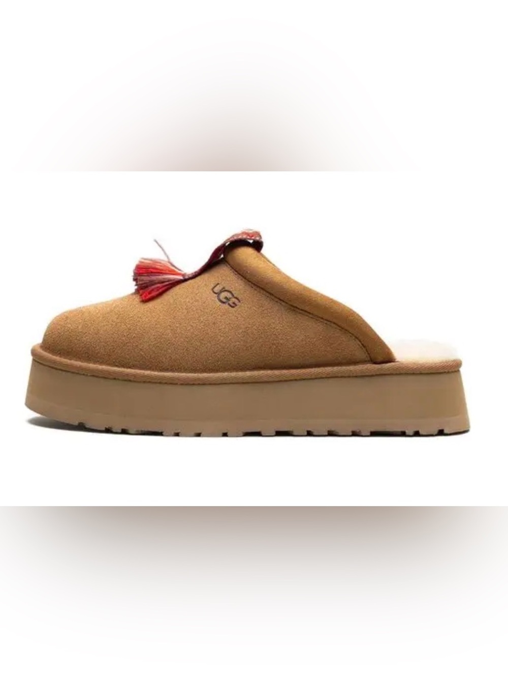 UGG Tazzle Chestnut Suede Platform Mules with Red Tassel size 7/EU38